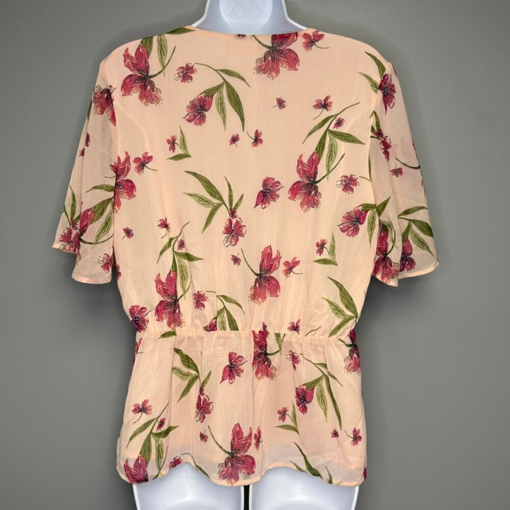 Pleione Pink Floral Feminine Y2K Fairy‎ Softgirl Faux Wrap Stretch Blouse Sz M